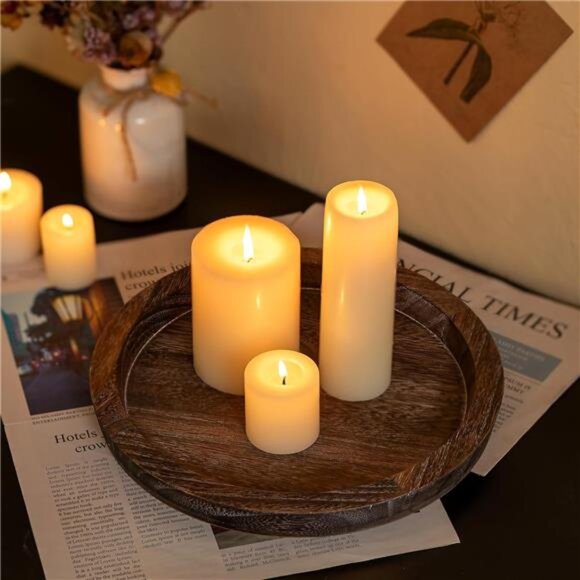 Candle Plate Holder Tray: Round Wooden Decorative Candle Plate Small - Picture 2 of 7